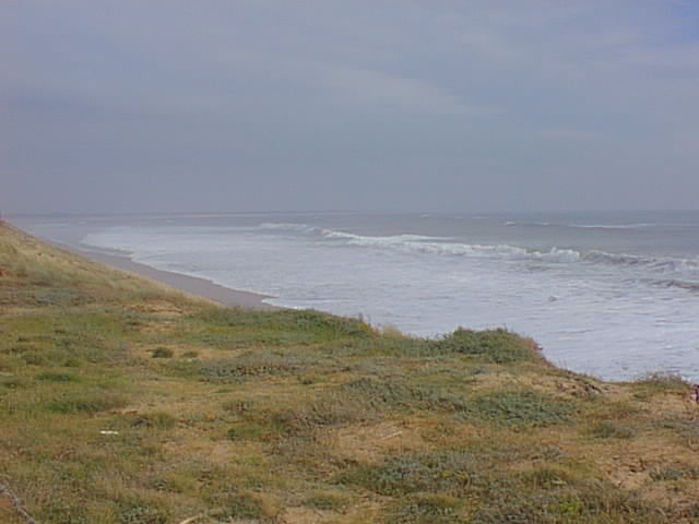 Malgr�s la brume, on devine la plage qui se prolonge jusqu'� la pointe du Grouin.