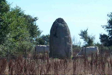 le menhir de la Boili�re au bout du sentier qui longe la haie